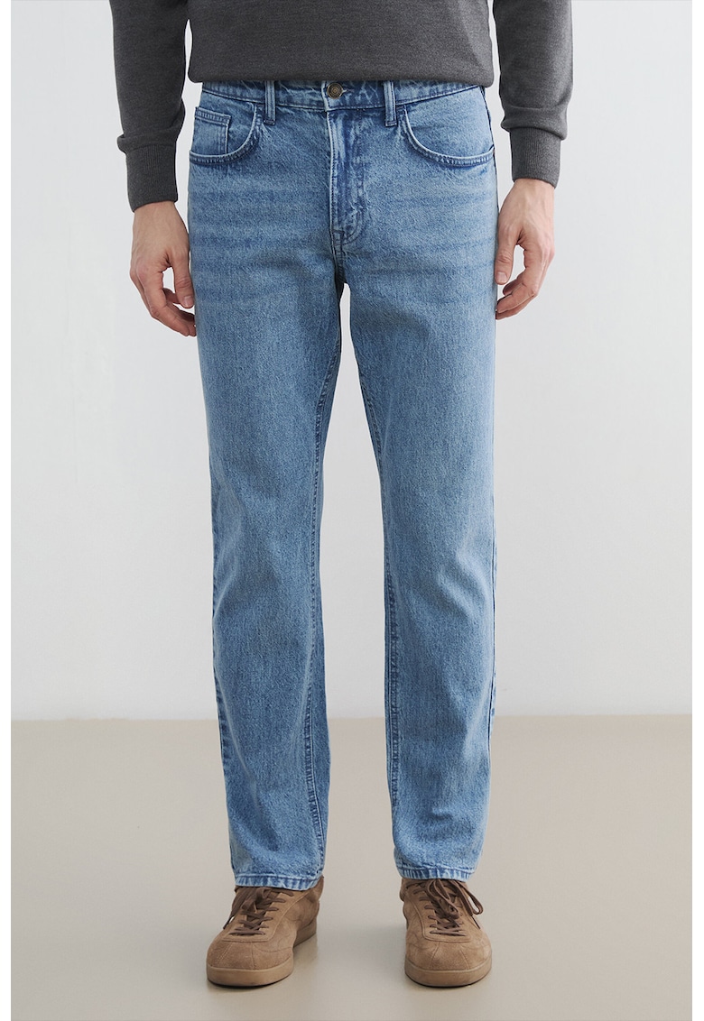 Blugi regular fit cu talie medie - Albastru inchis/Turcoaz