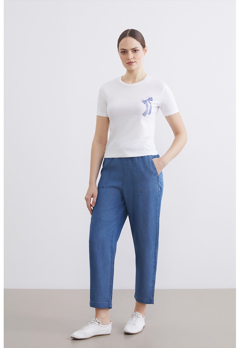 Blugi jogger din material chambray - Albastru royal