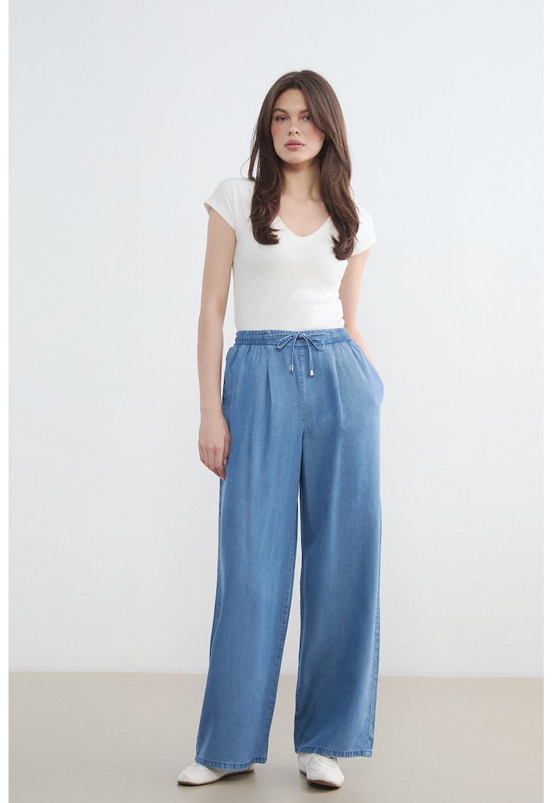 Blugi din material chambray cu croiala ampla - Albastru lavanda