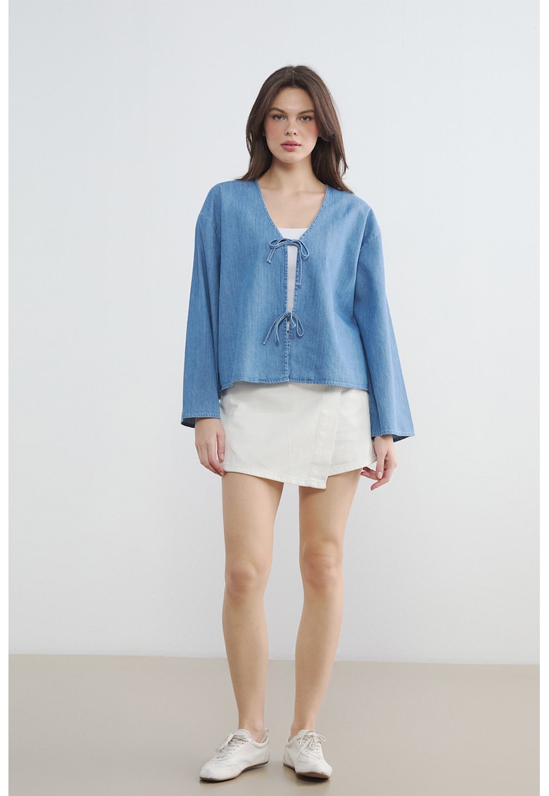 Fusta-pantalon mini din denim - Alb