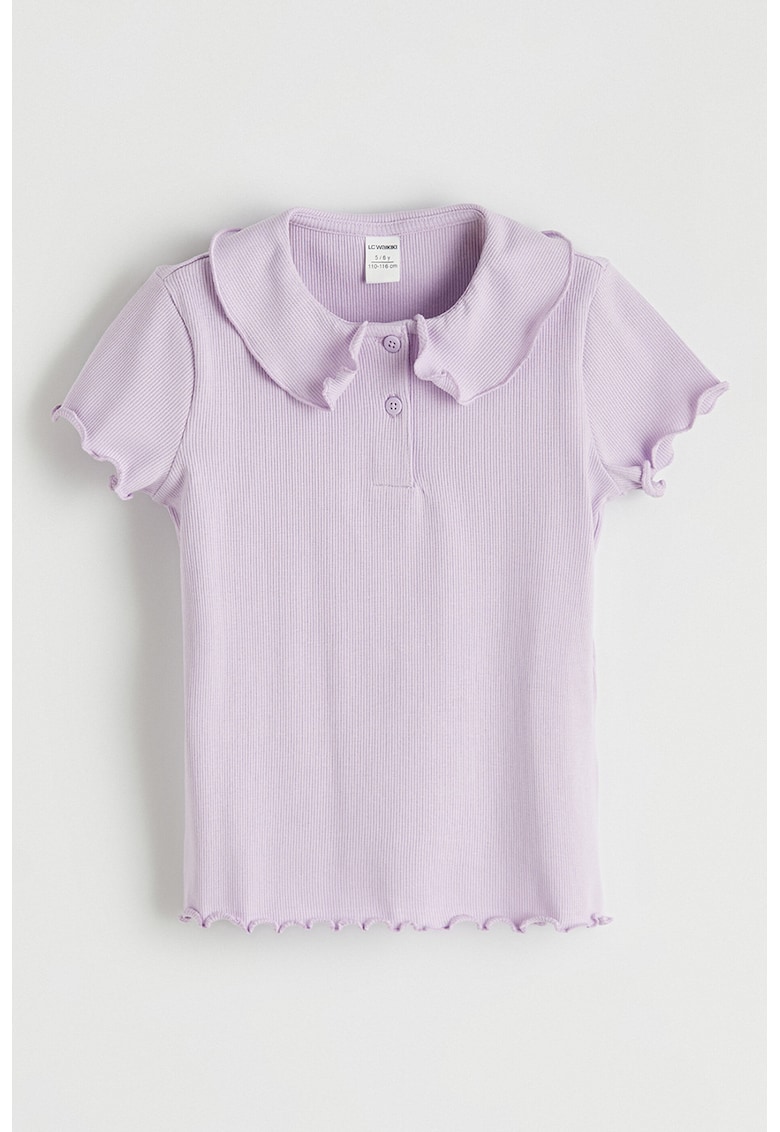 Tricou cambrat cu guler Peter Pan si terminatii valurite - Lila