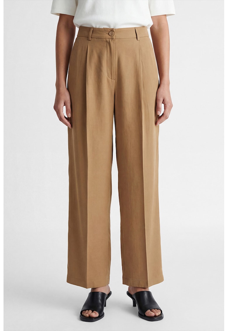 Pantaloni cu talie inalta si pensa - Caramel