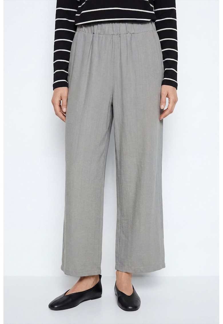 Pantaloni crop cu croiala ampla si talie elastica - Gri deschis