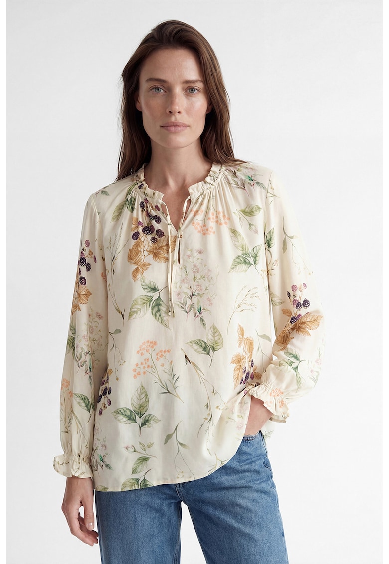 Bluza cu model si mansete elastice - Caramel/Verde feriga/Bej deschis