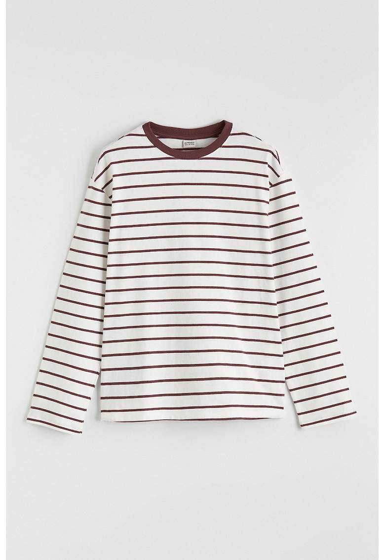 Bluza cu decolteu rotund si dungi - Alb/Visiniu
