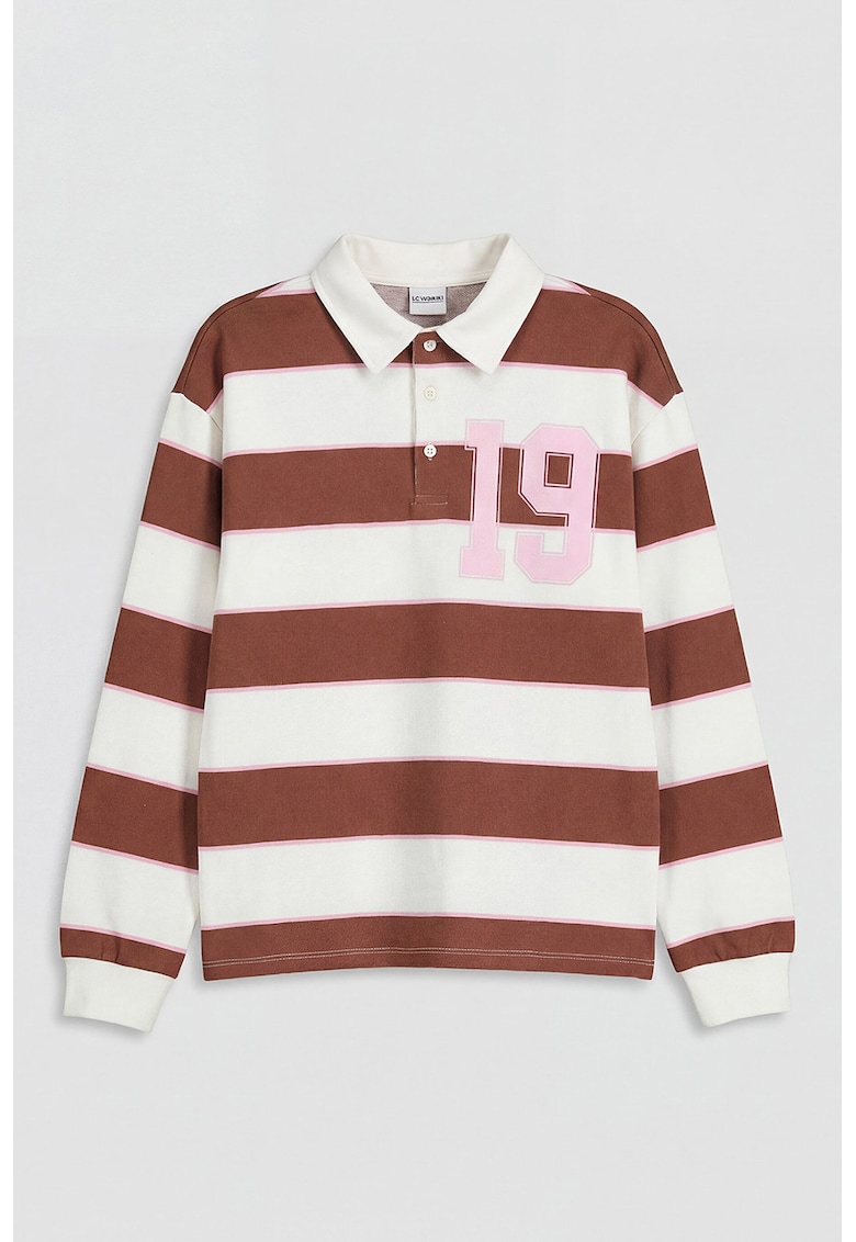 Bluza polo cu dungi - Alb/Maro