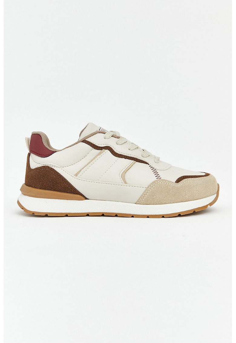 Pantofi sport low cut cu aspect contrastant - Maro camel/Alb murdar/Bej deschis