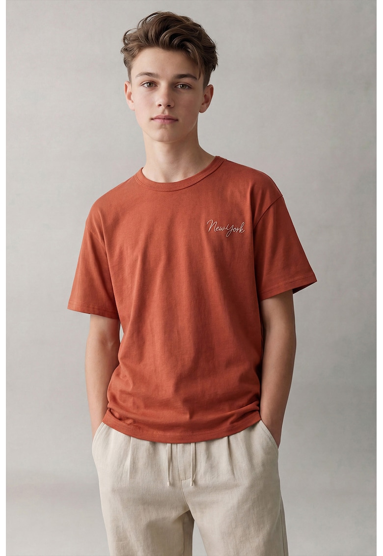 Tricou lejer din bumbac - Caramiziu