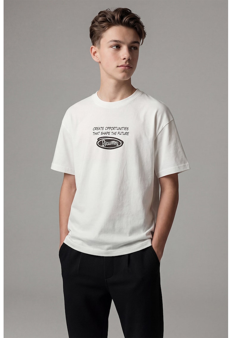 Tricou lejer de bumbac cu imprimeu - Alb