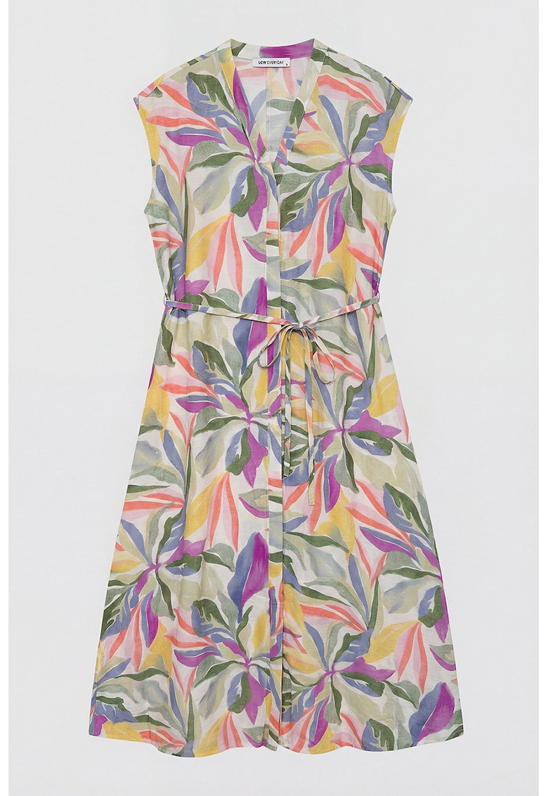 Rochie cu cordon in talie si model - Verde/Galben/Lila