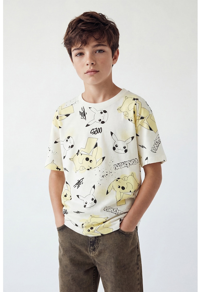 Tricou de bumbac Pikachu - Alb/Galben