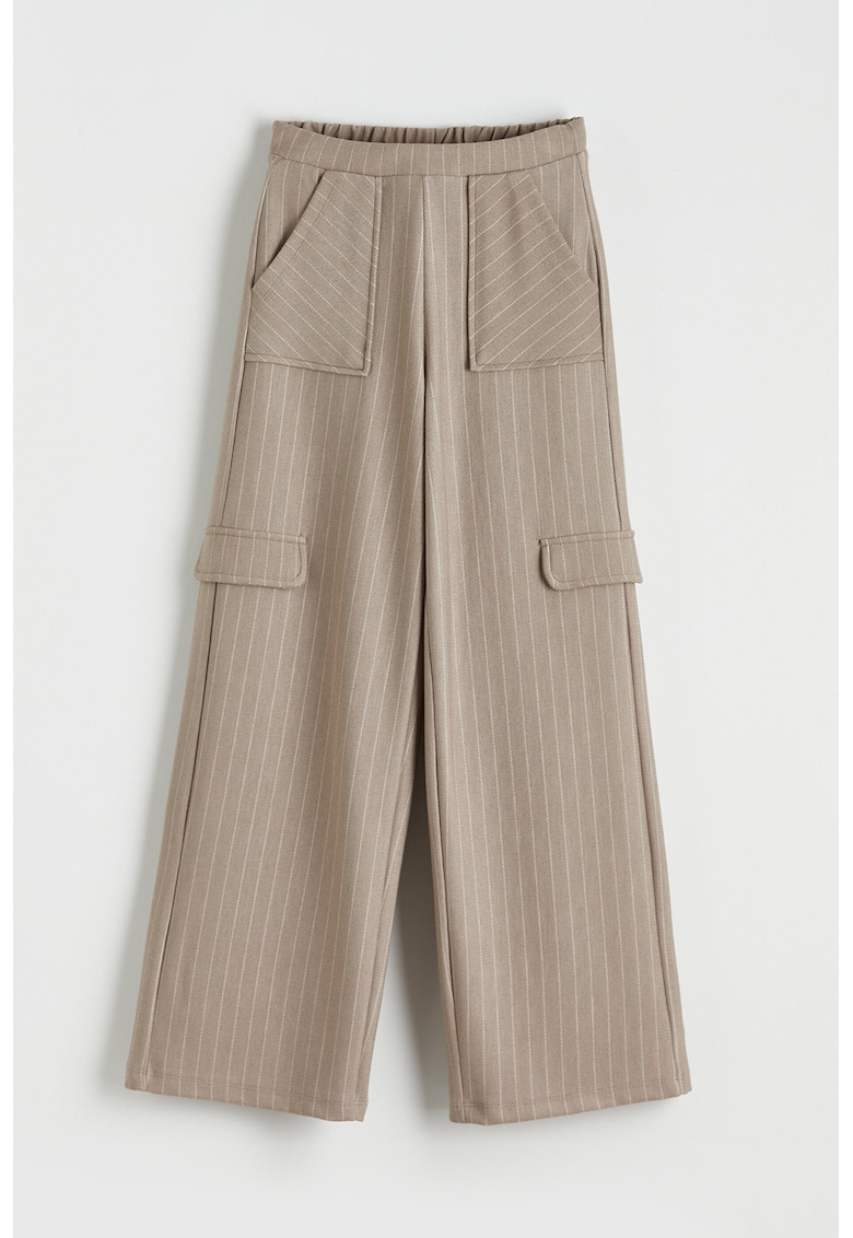Pantaloni cu croiala ampla si model in dungi - Bej