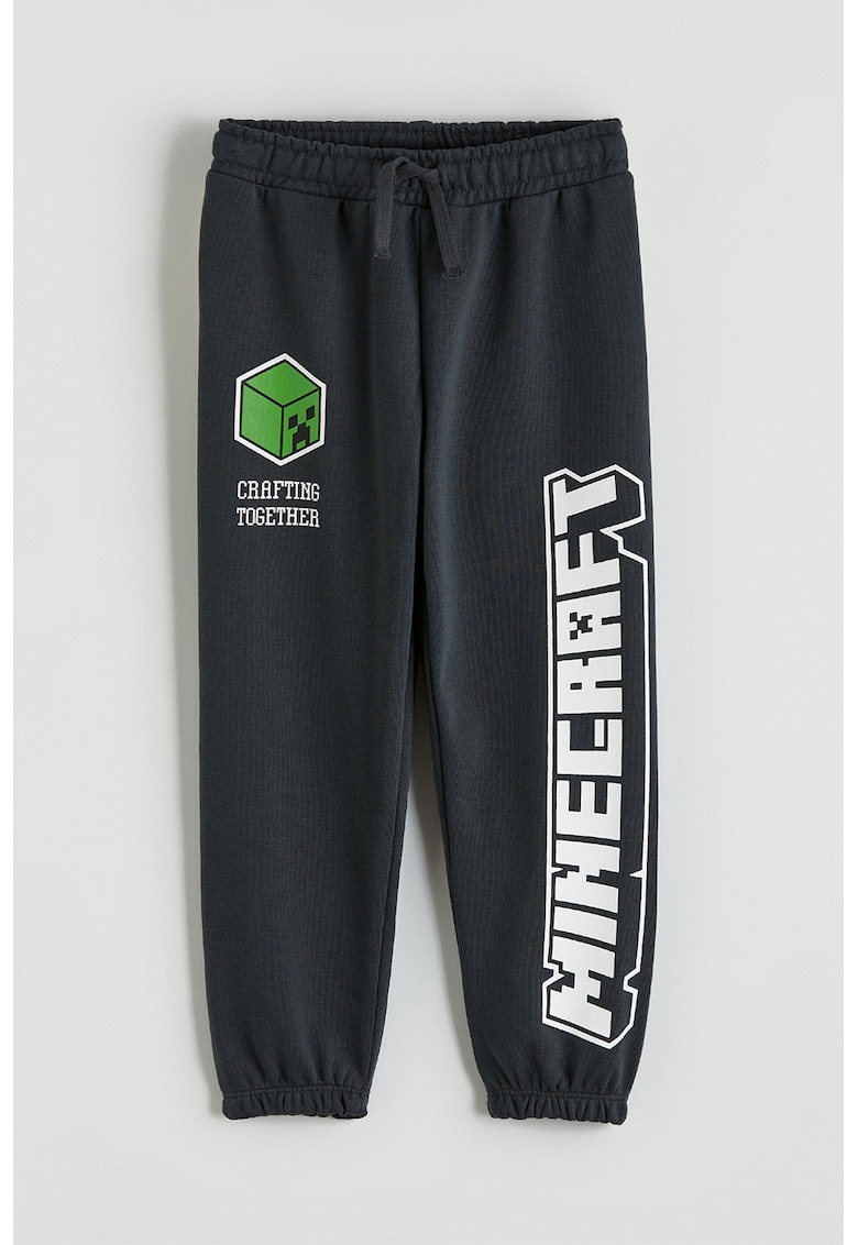 Pantaloni de trening relaxed fit cu tematica Minecraft - Alb/Verde/Gri antracit