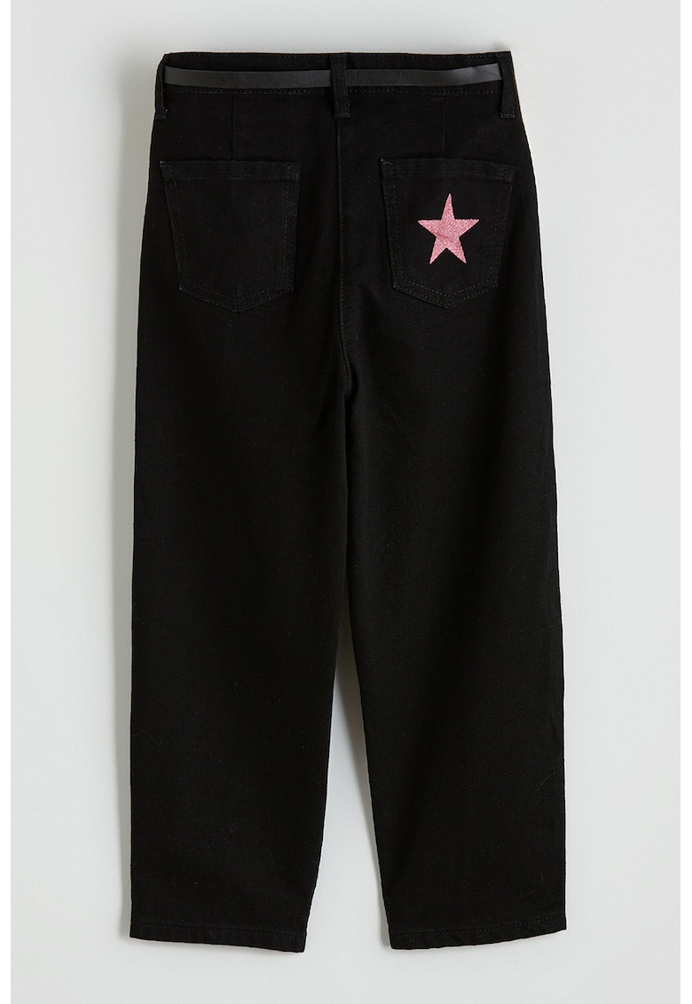 Blugi relaxed fit cu o curea in talie - Negru/Roz aprins