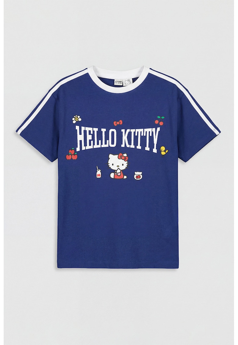 Tricou cu imprimeu cu Hello Kitty - Alb/Albastru inchis