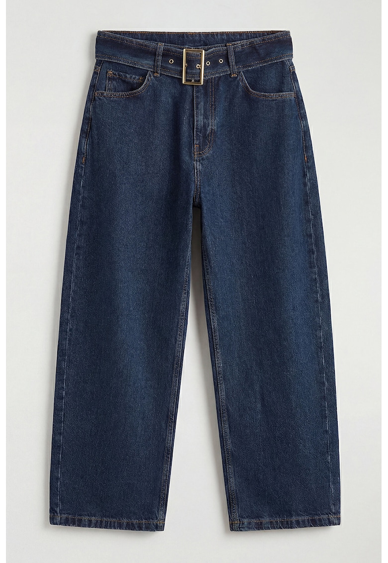 Blugi cu croiala baggy si curea in talie - Bleumarin