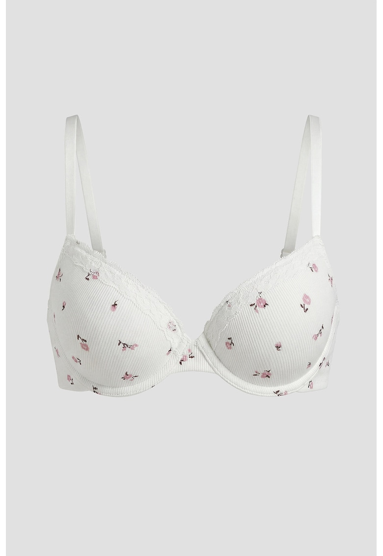 Sutien striat cu model floral - Alb/Roz prafuit