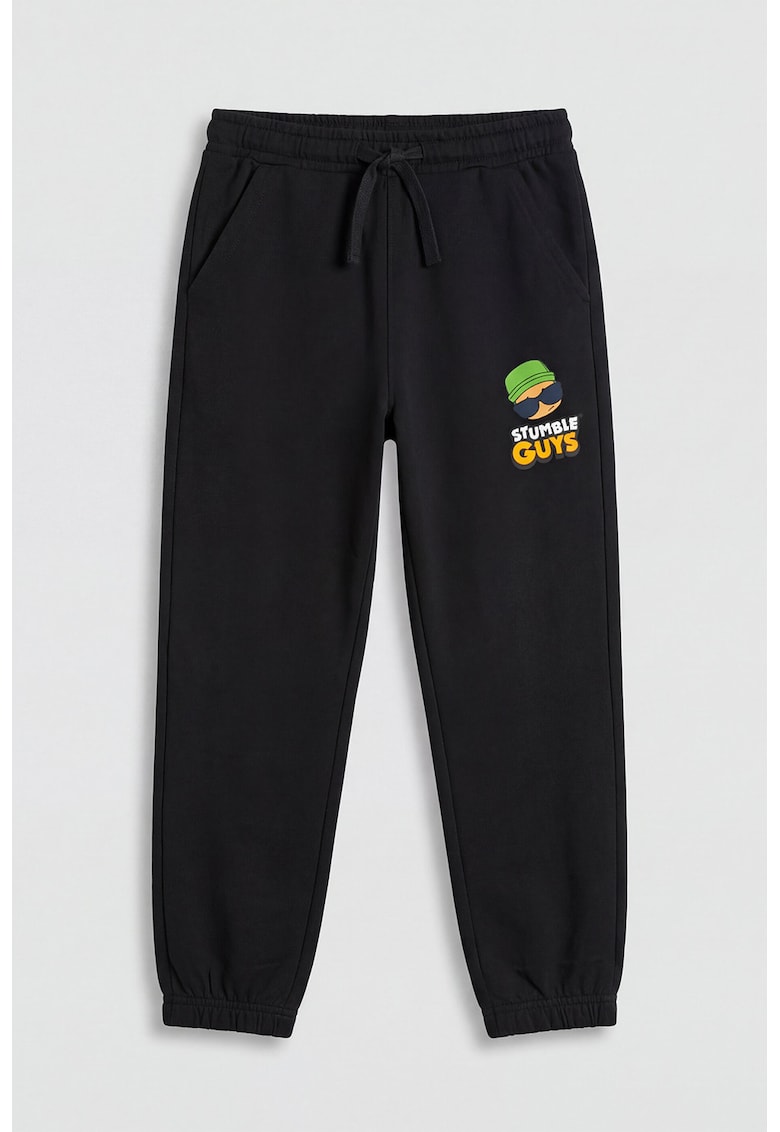Pantaloni de trening din amestec de bumbac cu model grafic - Negru