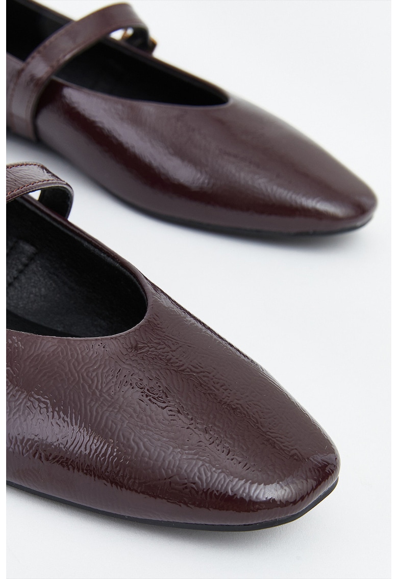 Balerini Mary Jane din piele ecologica - Maro cognac