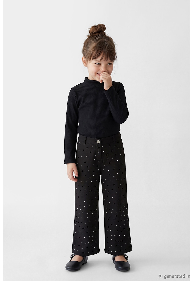 Pantaloni relaxed fit cu aplicatii cu strasuri - Negru