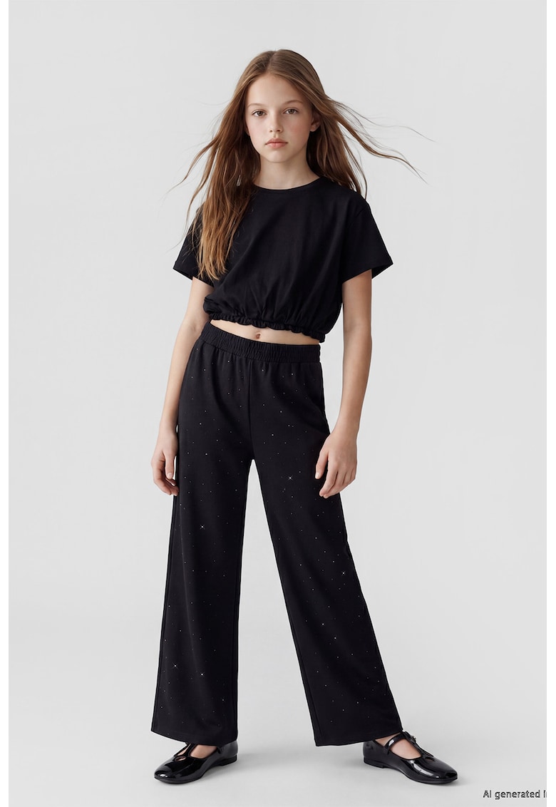 Pantaloni ampli cu strasuri - Negru