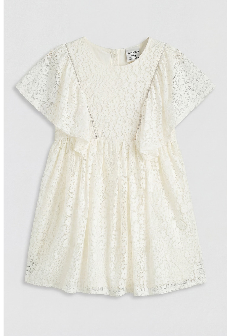 Rochie evazata cu dantela - Alb fildes