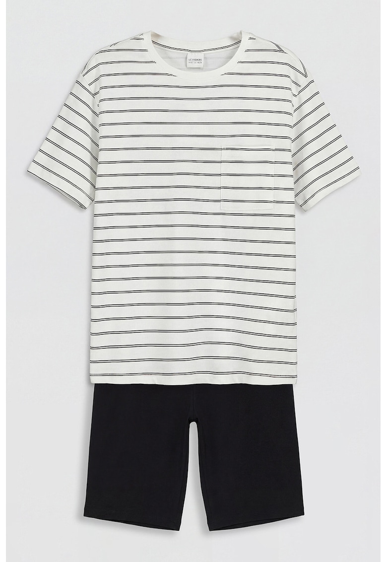 Pijama scurta cu tricou cu model in dungi - Alb/Negru antracit