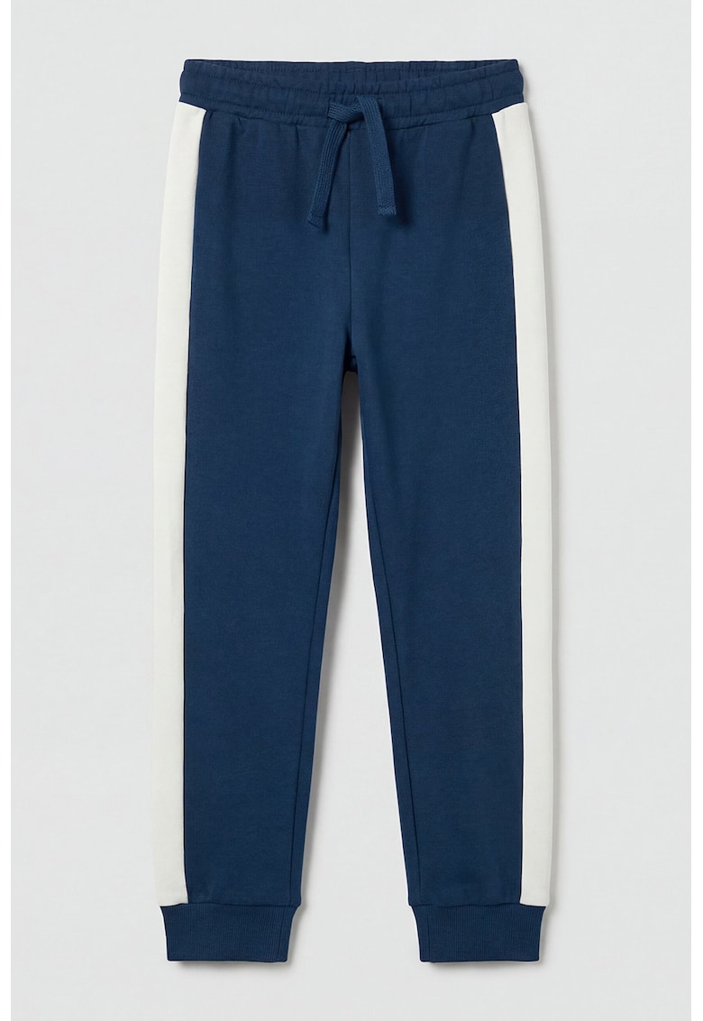 Pantaloni de trening cu model in doua tonuri si talie ajustabila - Alb/Albastru indigo