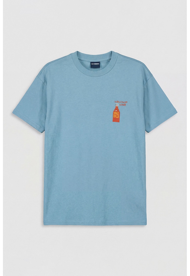 Tricou lejer cu decolteu la baza gatului - Albastru lavanda/Caramiziu/Ocru