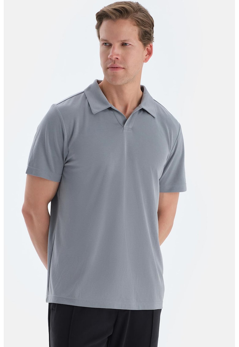 Tricou din amestec de modal cu guler polo - Gri cenusiu
