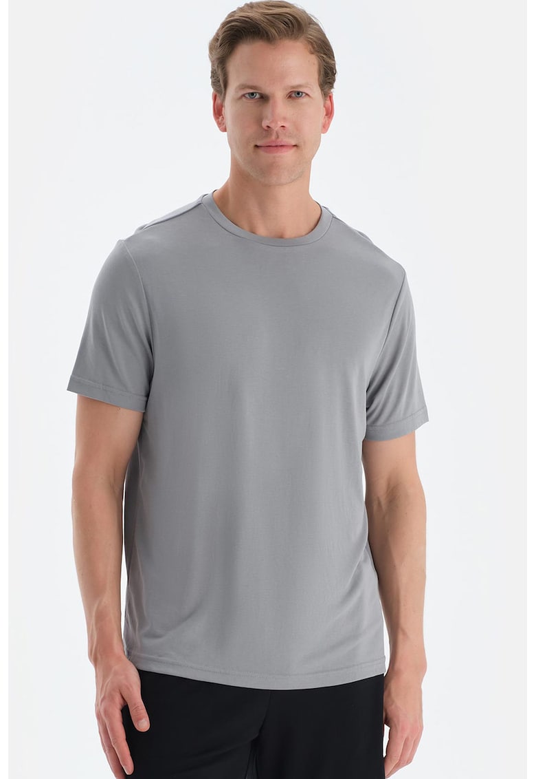 Tricou din amestec de modal cu decolteu la baza gatului - Gri cenusiu