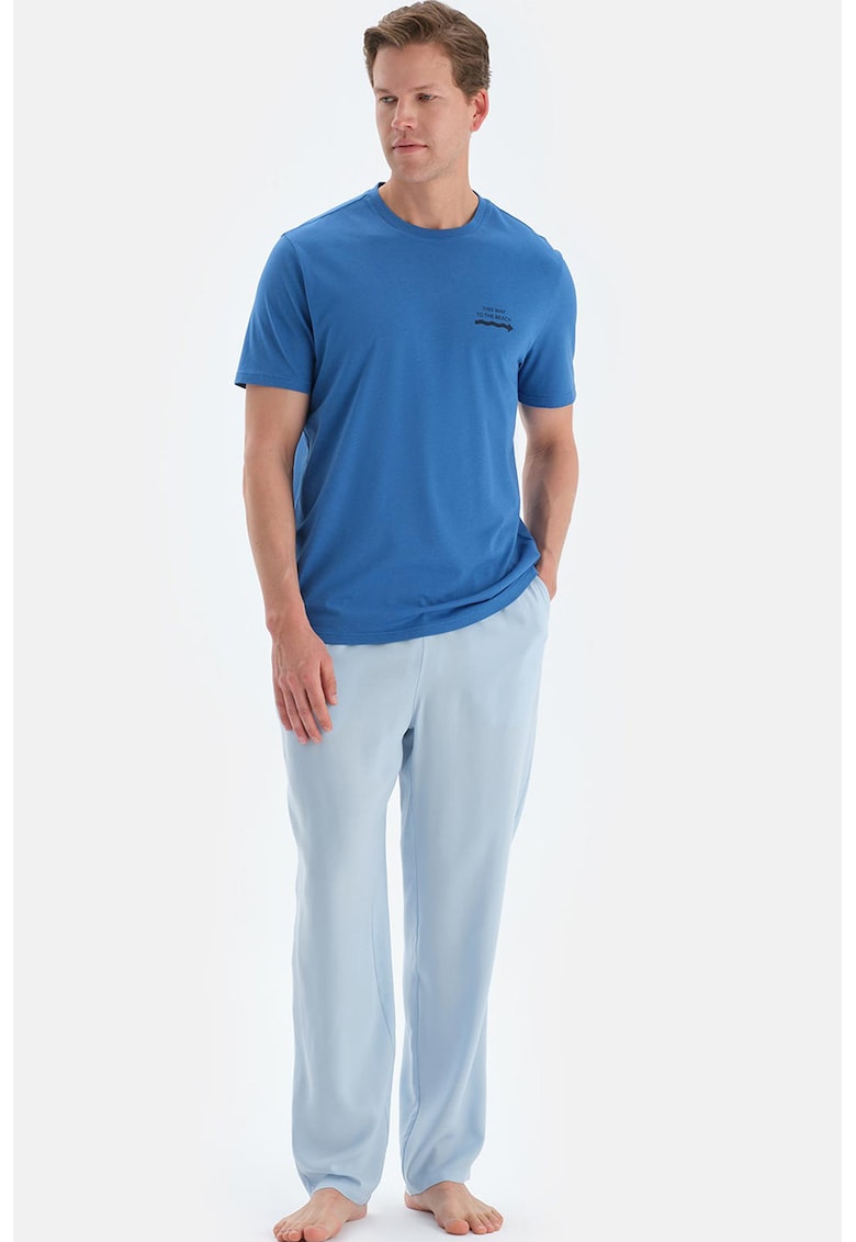 Pijama cu imprimeu text discret - Albastru