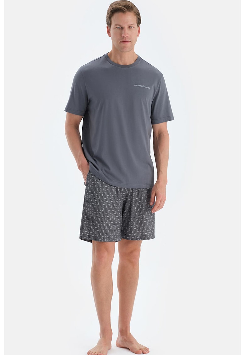 Pijama scurta din amestec de modal - Gri carbune/Crem