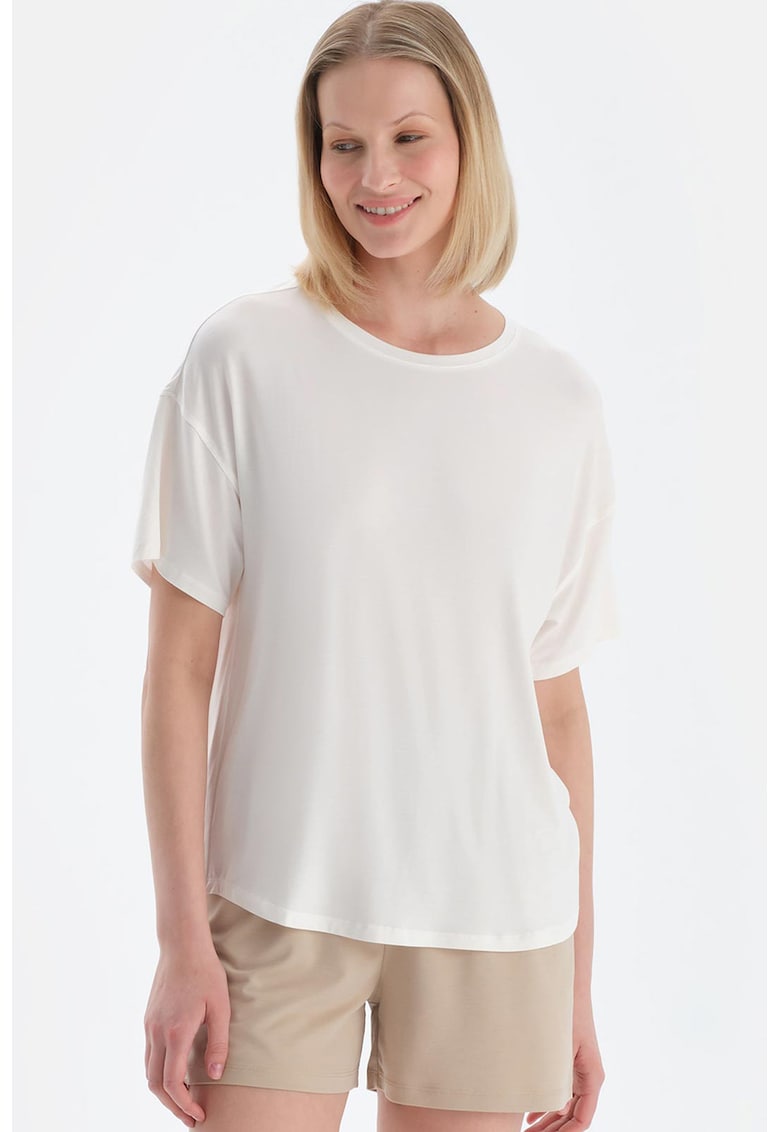 Tricou din amestec de modal cu terminatie rotunjita - Alb murdar