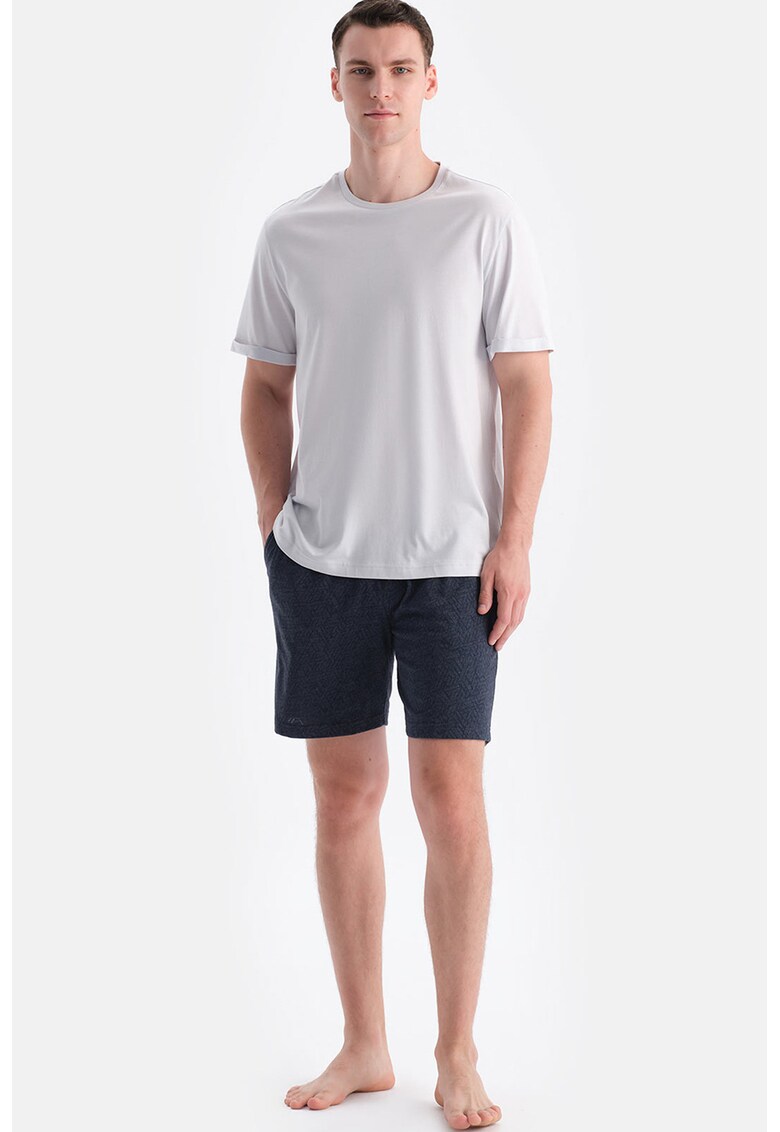 Pijama scurta din amestec de modal - Alb/Albastru ultramarin