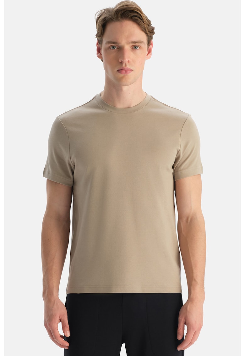 Tricou regular fit cu decolteu la baza gatului - Bej