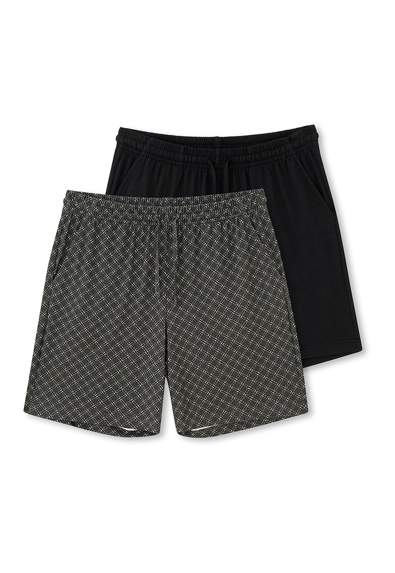 Set de pantaloni scurti de pijama din bumbac si modal - 2 piese - Negru/Gri antracit