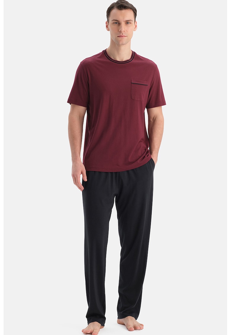 Pijama din bumbac si modal - Visiniu/Negru