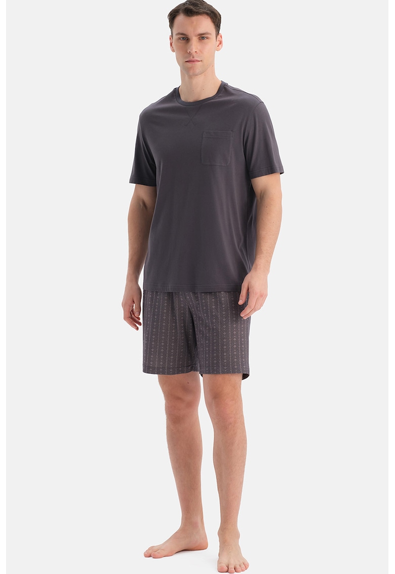Pijama scurta din bumbac si modal - Gri inchis