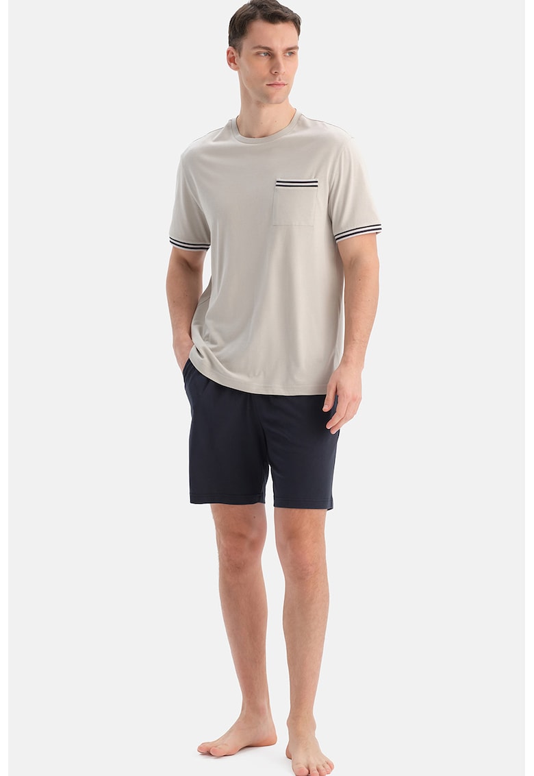 Pijama scurta din bumbac si modal - Negru/Gri deschis