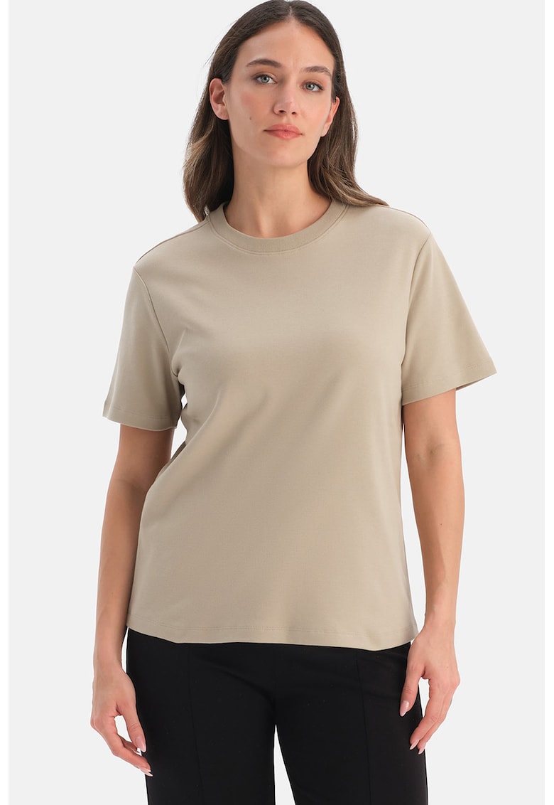 Tricou din bumbac cu model uni - Bej deschis