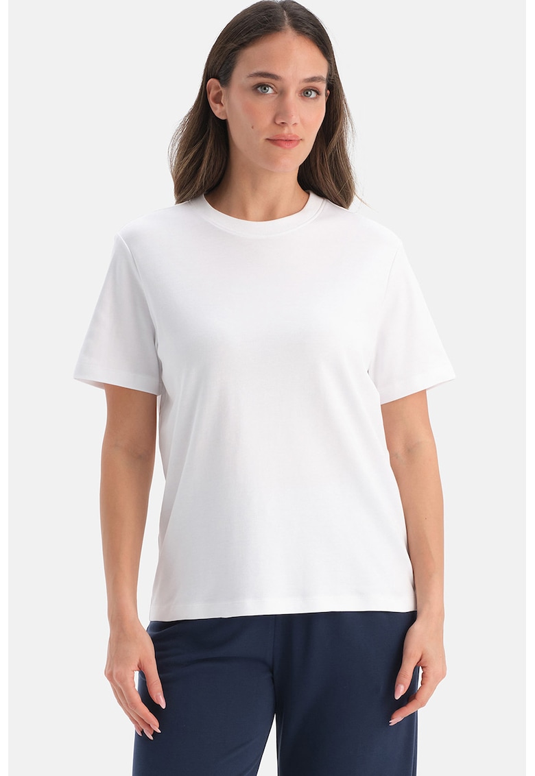 Tricou din bumbac cu model uni - Alb optic