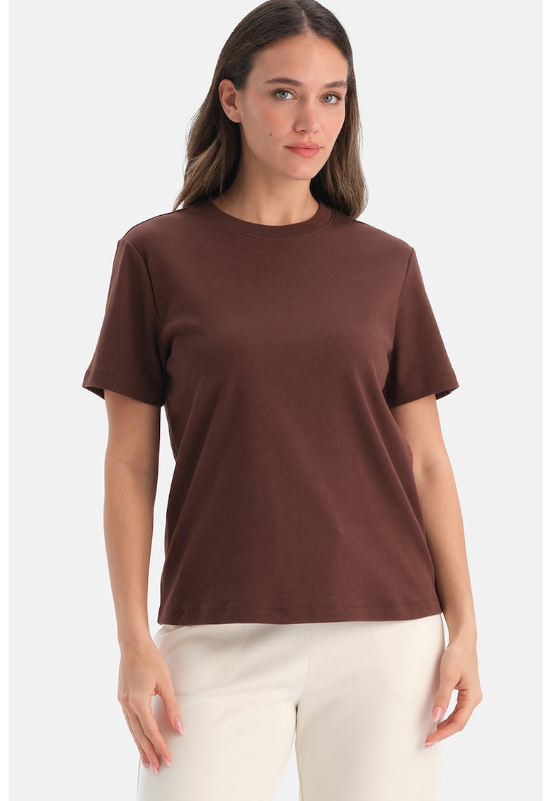 Tricou din bumbac cu model uni - Maro inchis