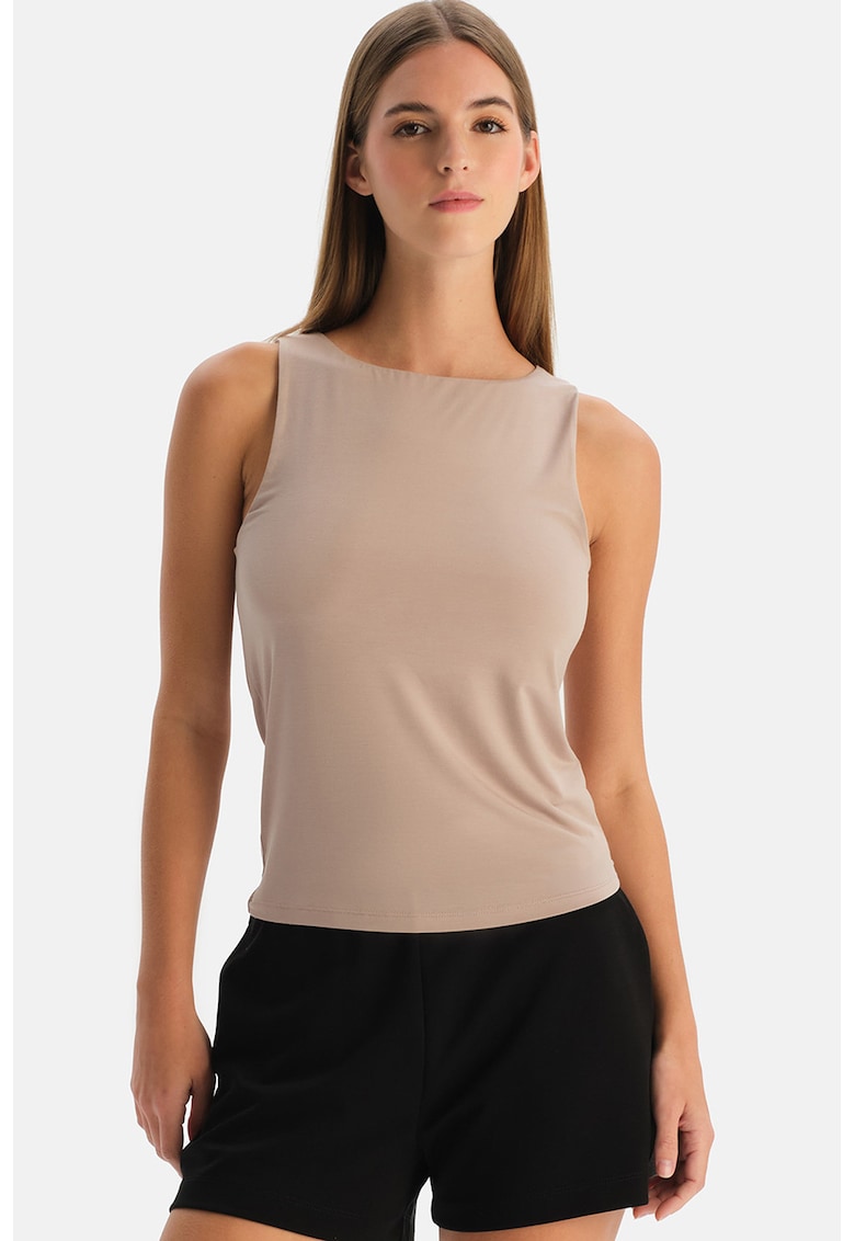 Top din amestec de modal cu model uni - Maro camel