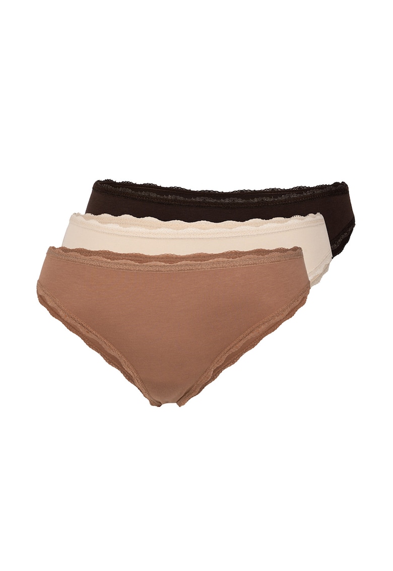 Set de chiloti din amestec de bumbac - 3 perechi - Maro/Crem