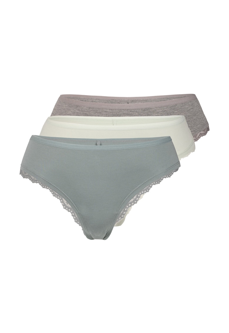 Set de chiloti din amestec de bumbac - 3 perechi - Verde/Gri melange/Lila