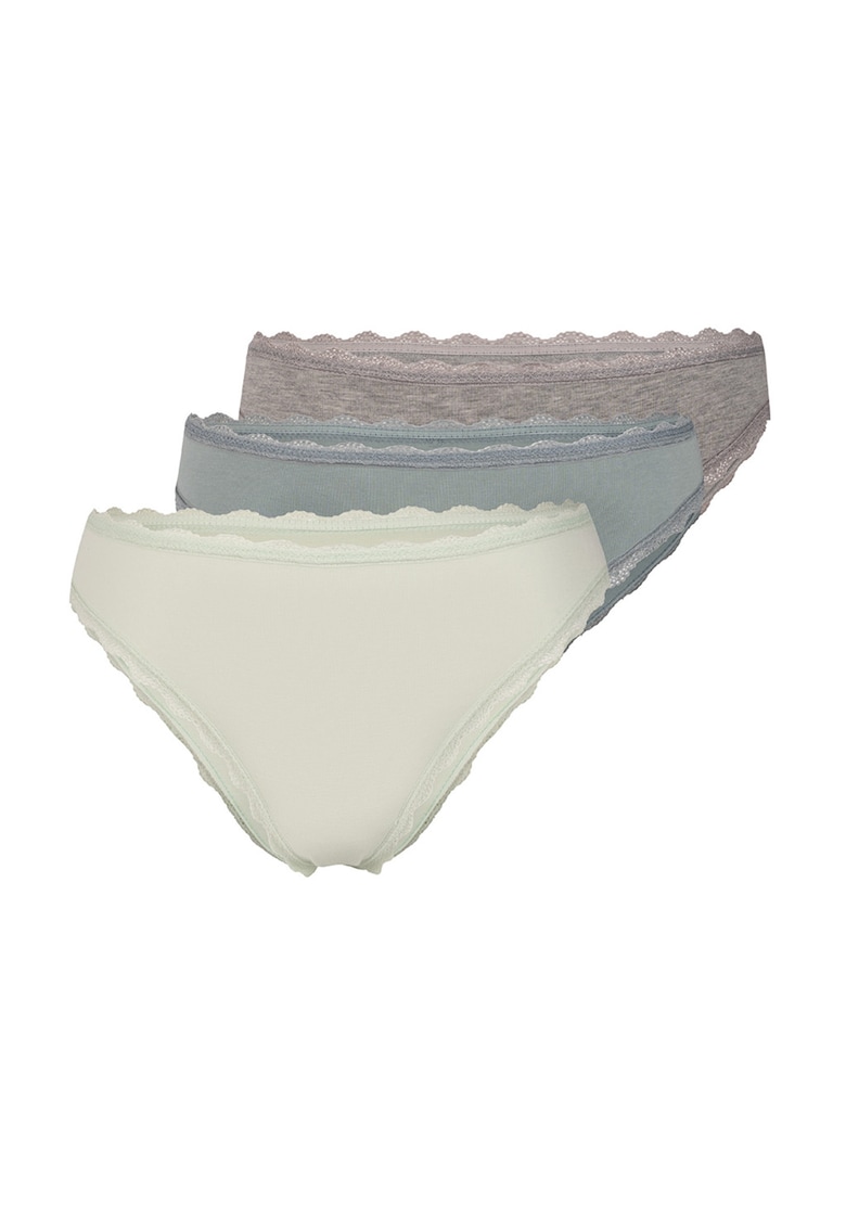 Set de chiloti din amestec de bumbac - 3 perechi - Verde/Gri melange/Lila