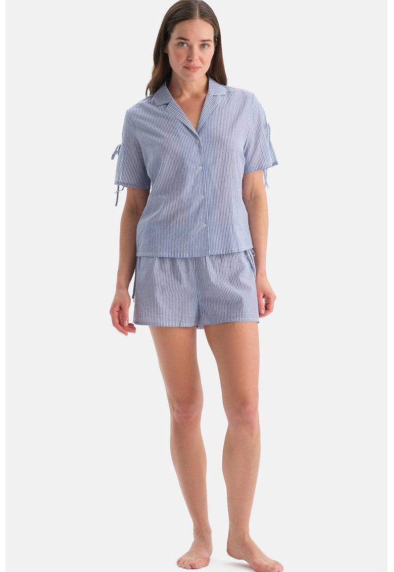 Pijama scurta din bumbac - Alb/Albastru