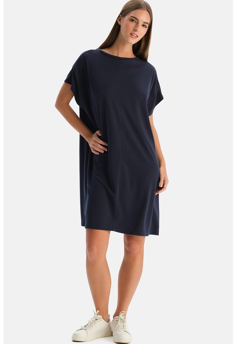 Rochie cu croiala dreapta si model uni - Bleumarin