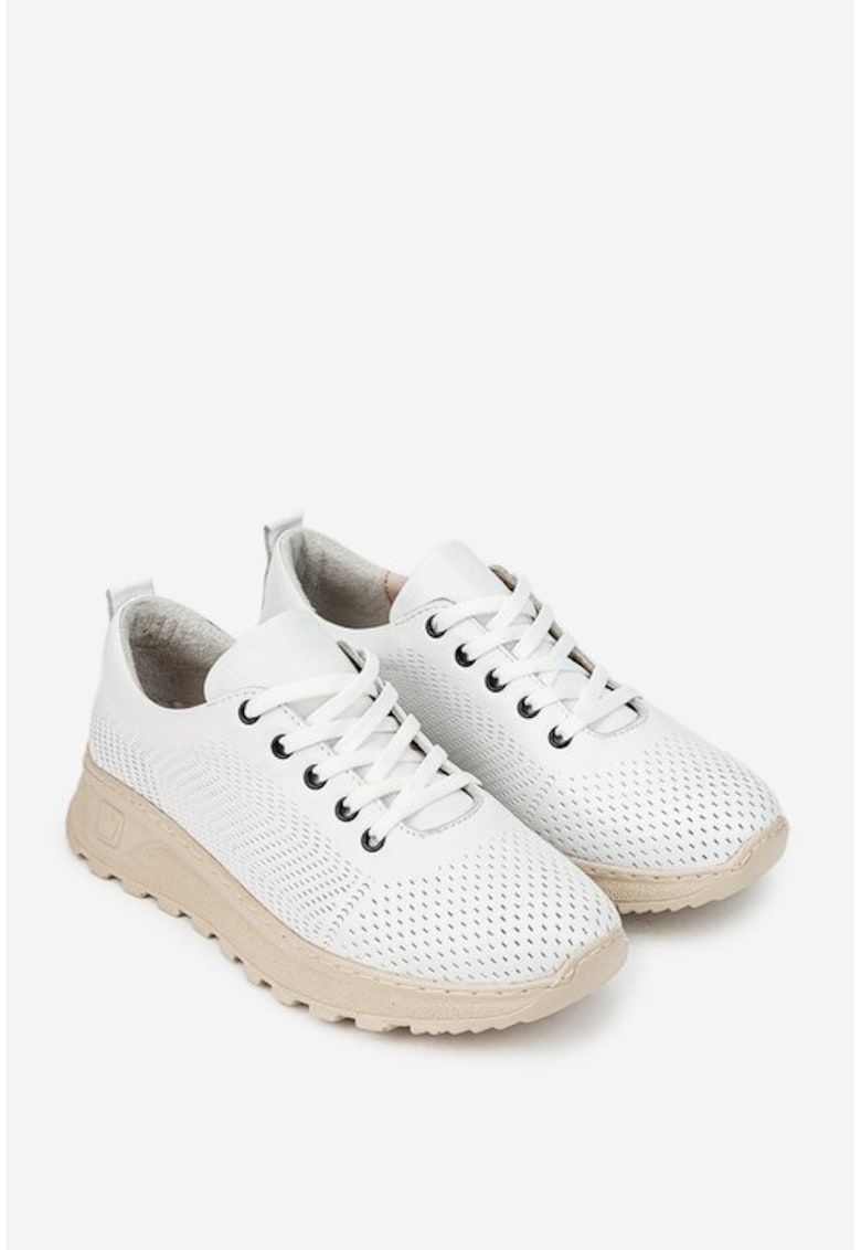 Pantofi dama albi din piele cu aspect perforat